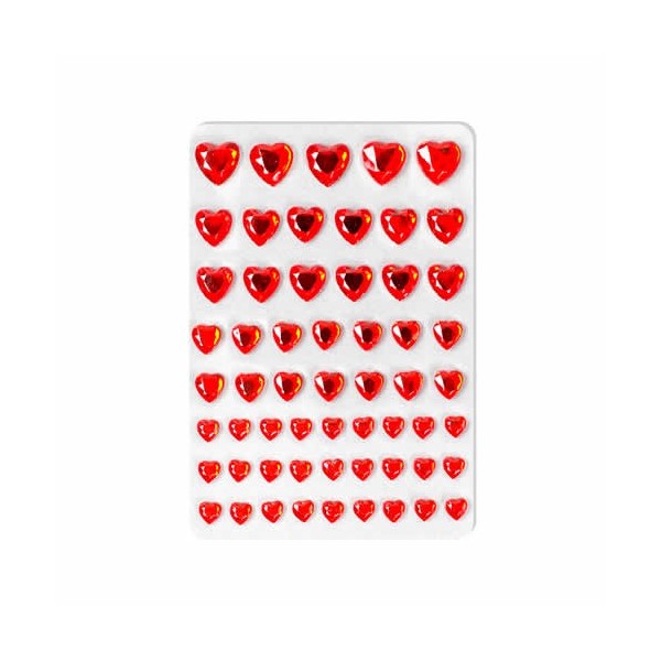 Strass stickers hearts, red, 58 pcs