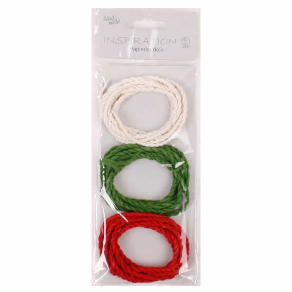 Paper cord, green/red/white, 3x120cm