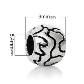 Perles en métal rondes 11mm grand trou, 5 pcs