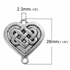 Connecteur coeur celtique, couleur argent, 4 pcs