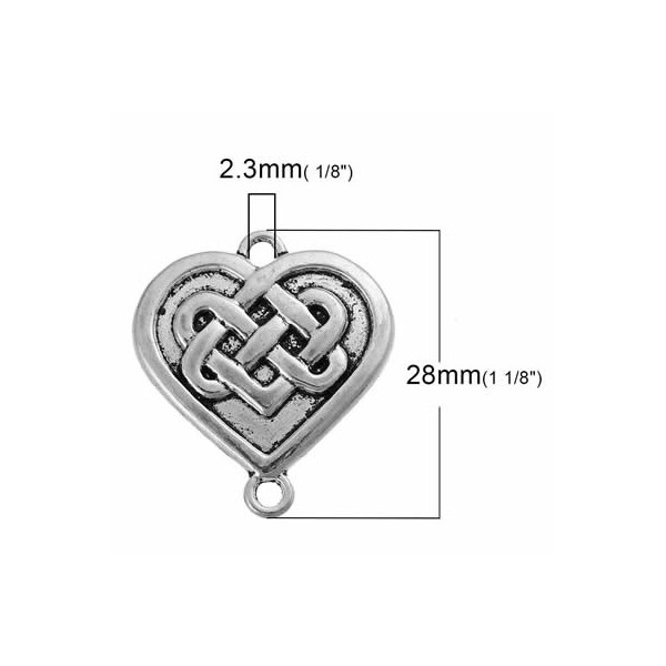 Connecteur coeur celtique, couleur argent, 4 pcs