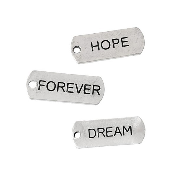 Pendentifs plaquettes Dream, Forever, Hope, 6pcs