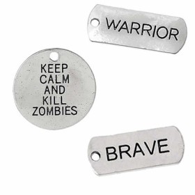 Pendentifs plaquettes Brave, Warrior, Keep Calm, 10 pcs