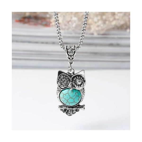 Collier chaînette avec pendentif hibou howlite, 1 pce