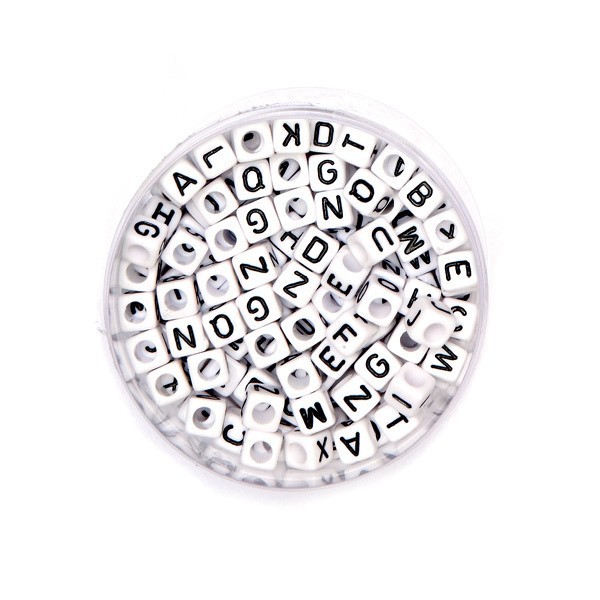 Plastic beads with letters, black/white mix, +/- 300 pcs