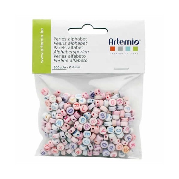 Perles alphabet, mix pastel, 300 pcs